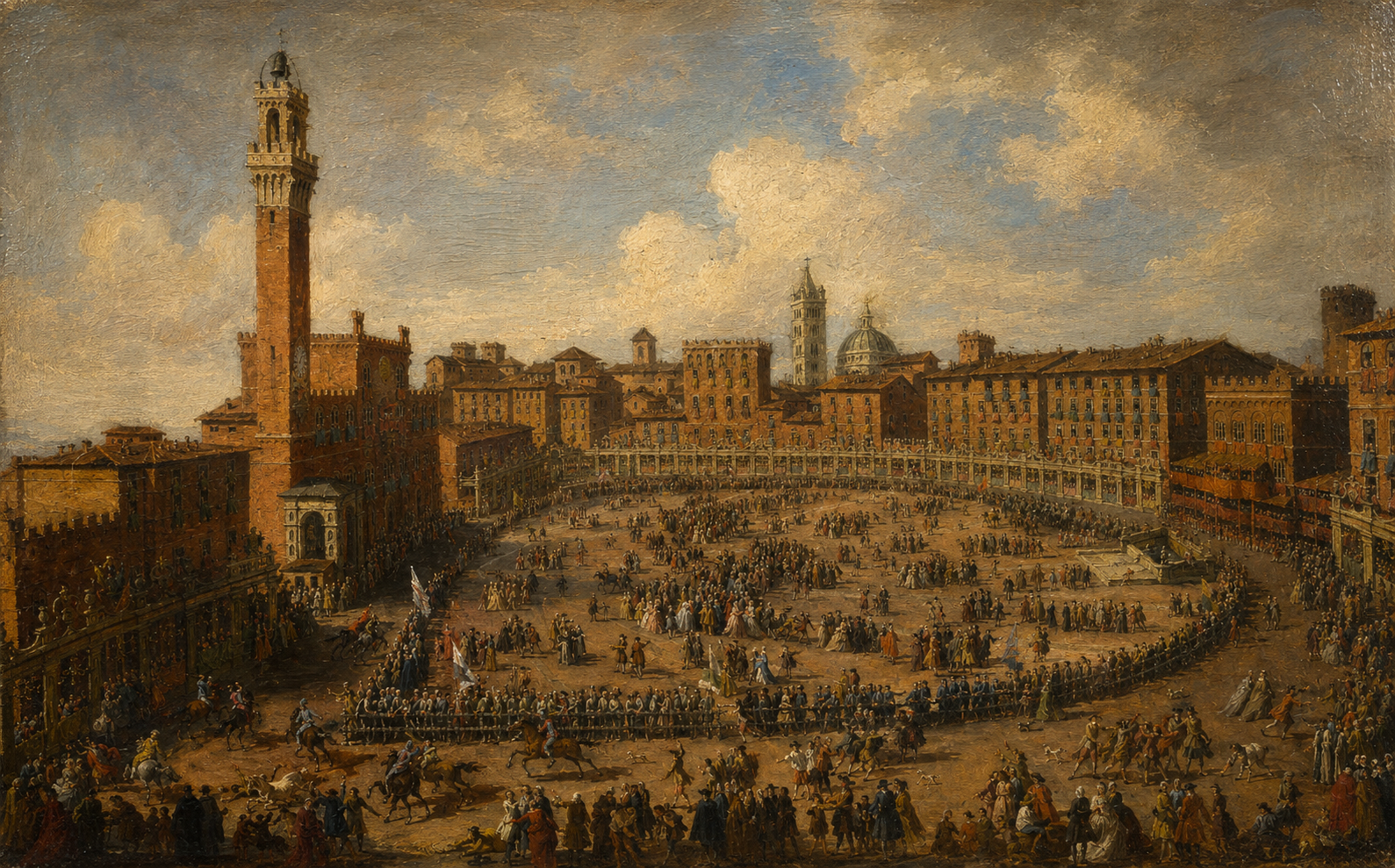 Veduta storica di Piazza del Campo a Siena durante il Palio