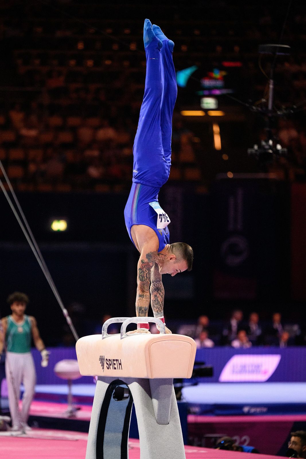 Nicola Bartolini in verticale sul cavallo con maniglie