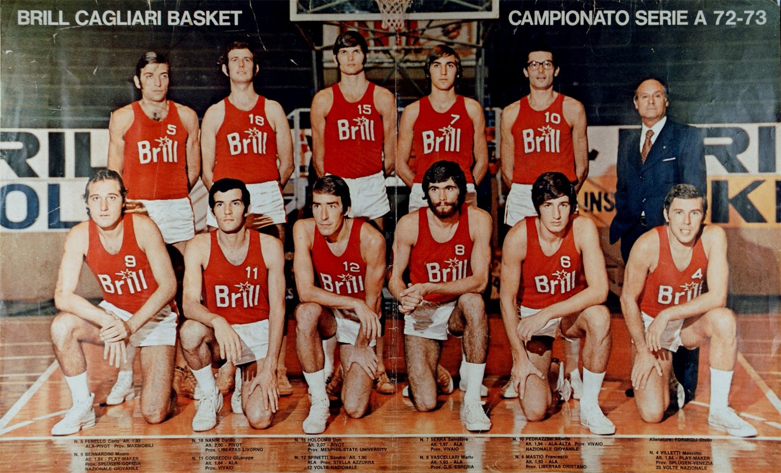 Poster della formazione Brill Cagliari Basket, campionato di Serie A 1972-73